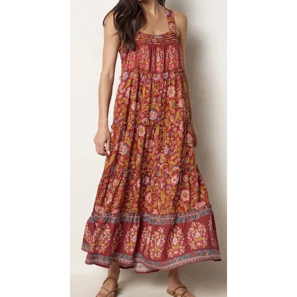 Natural Life Kate Maxi Dress Size Medium Sunnyfield Floral Red Boho Cottagecore